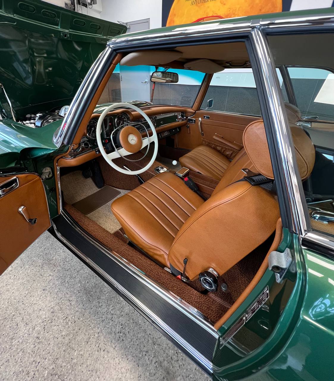 Classic Mercedes-Benz interior with brown leather seats